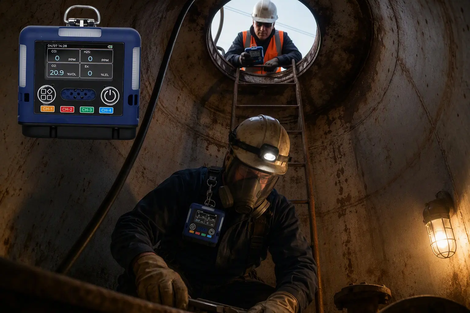 Confined space continuous gas monitoring entrant attendant