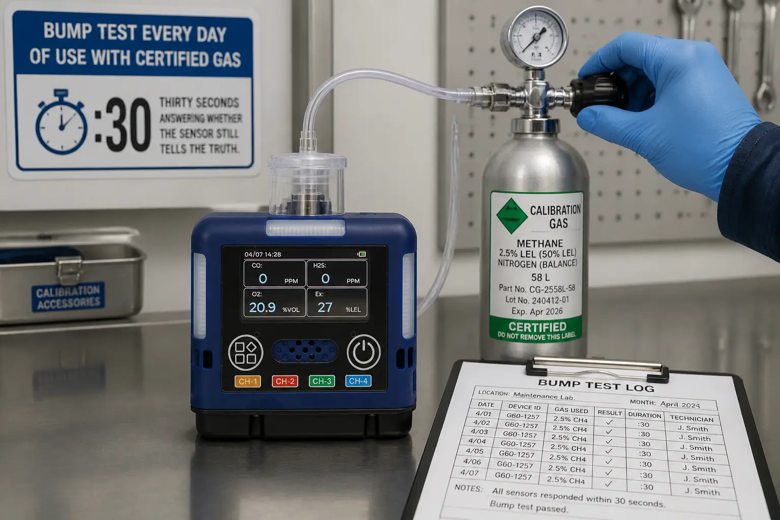Otywell G60 bump test with certified calibration gas cylinder