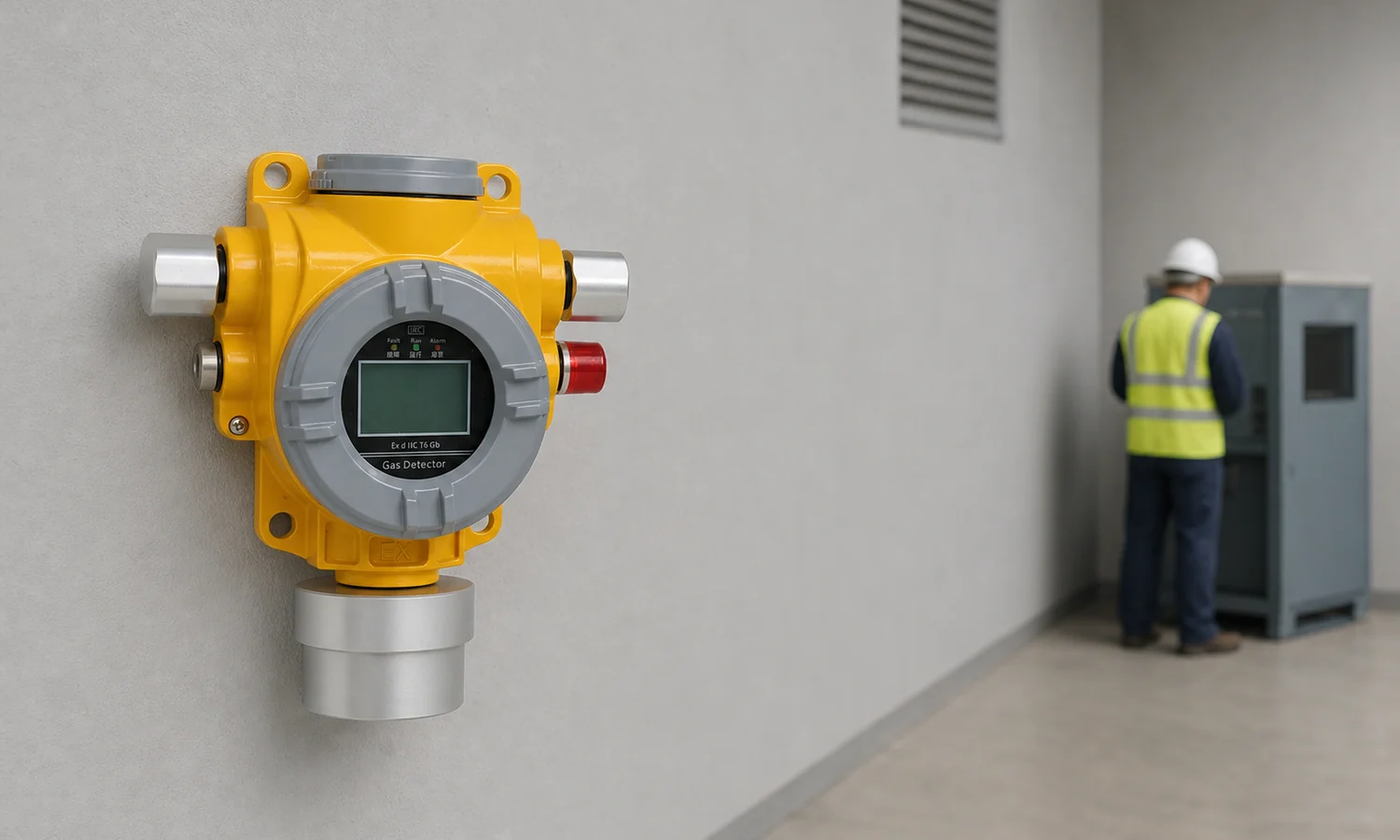 Carbon monoxide detector placement plan based on source airflow ventilation and worker location