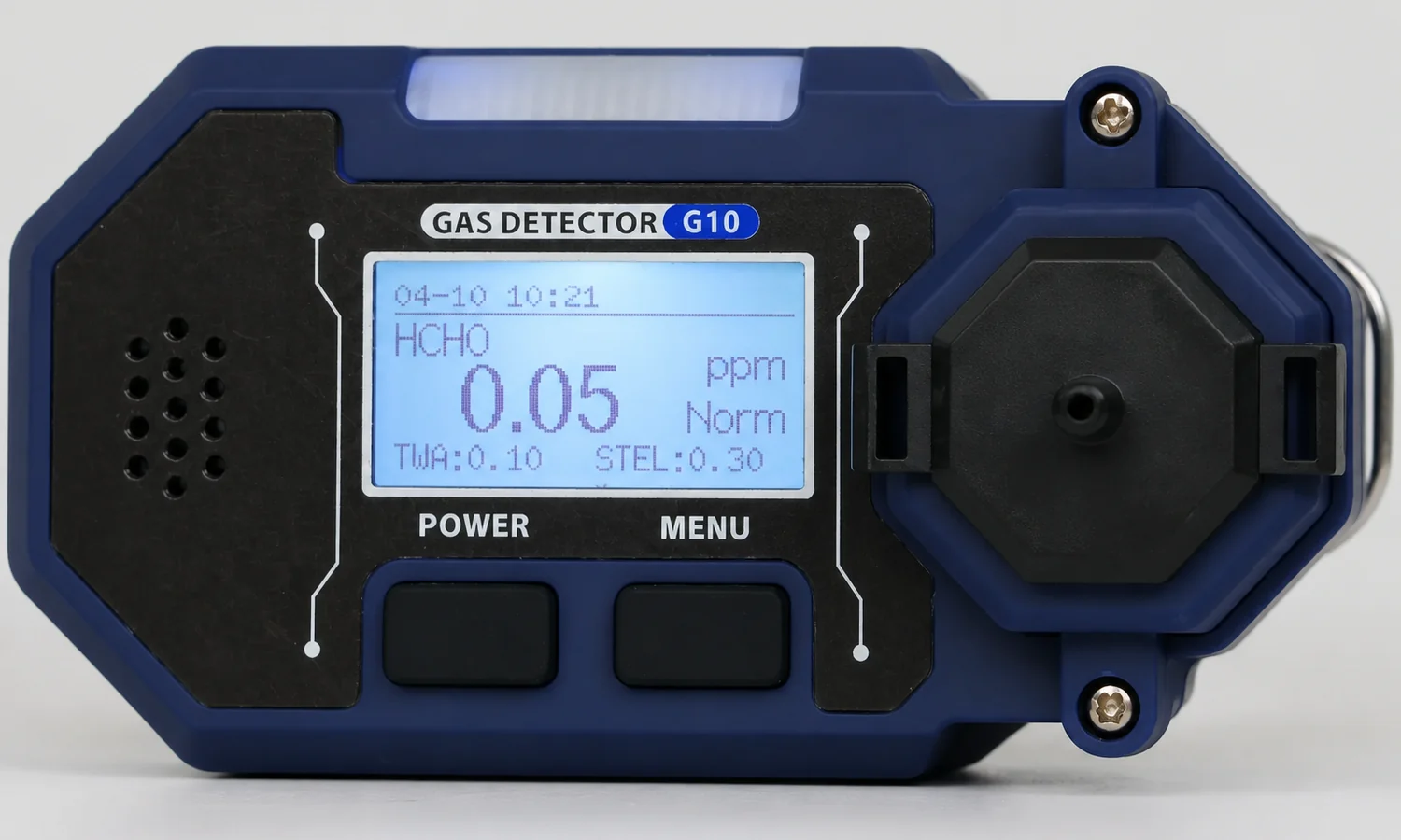 Single gas detector close up showing a formaldehyde channel in ppm
