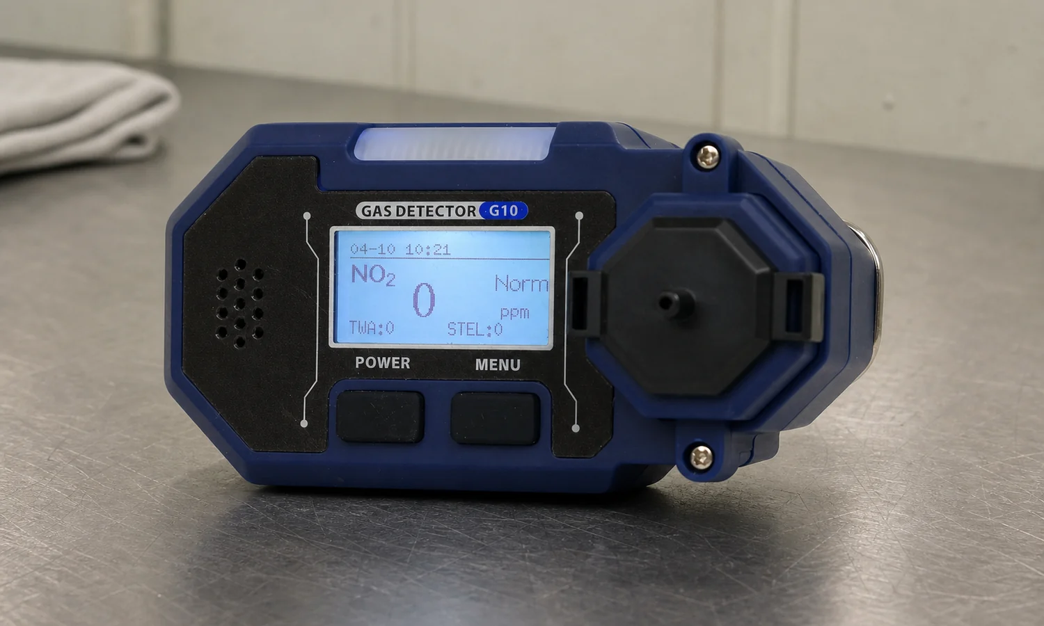 Single gas detector showing a nitrogen dioxide reading in ppm