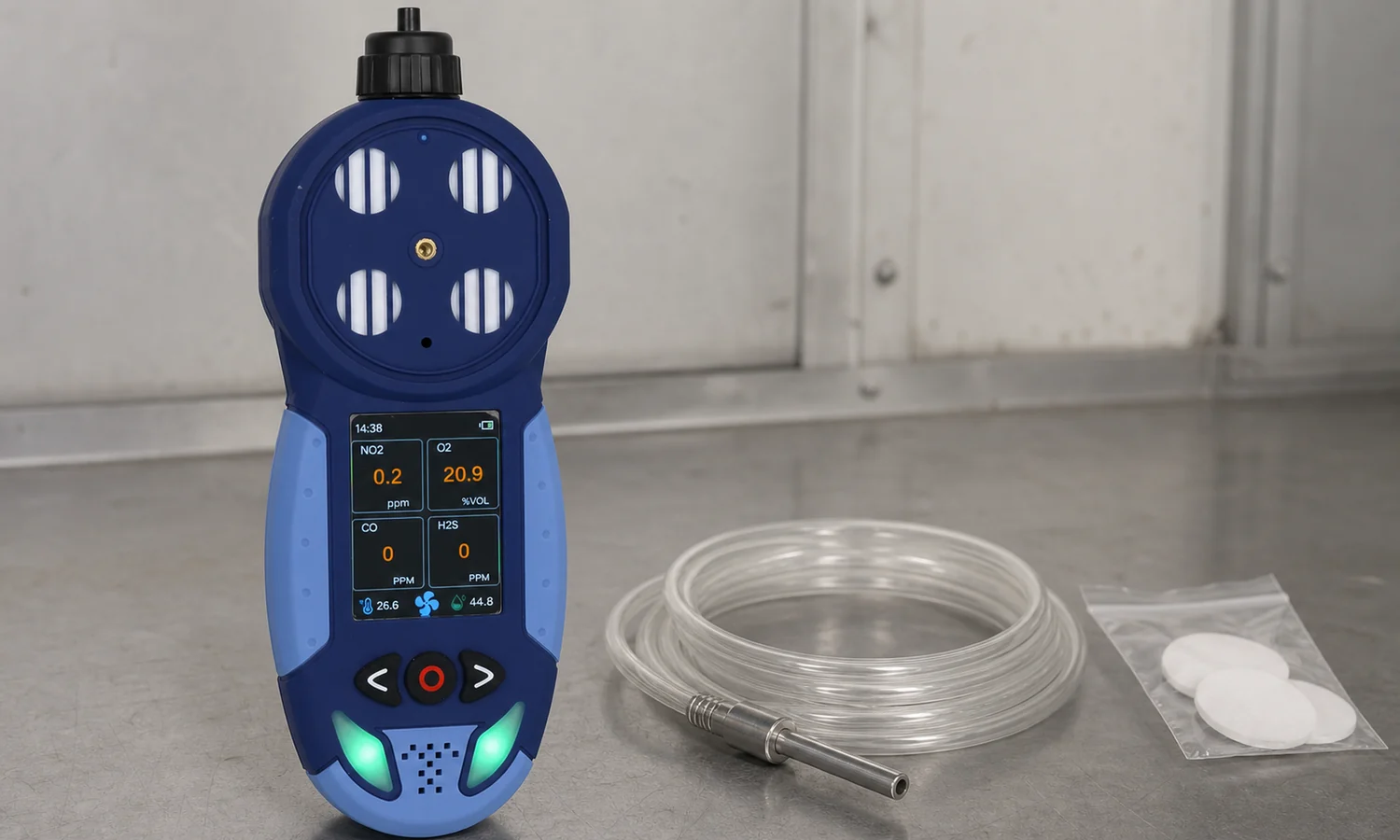 Pump suction nitrogen dioxide detector with sampling line and spare filters