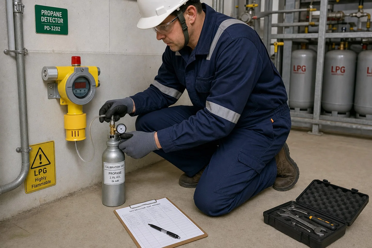Calibration and commissioning records for a propane detection system