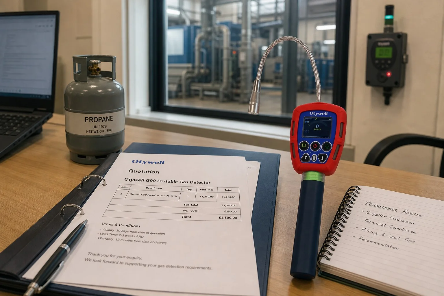 Supplier enquiry checklist for a commercial propane detector configuration