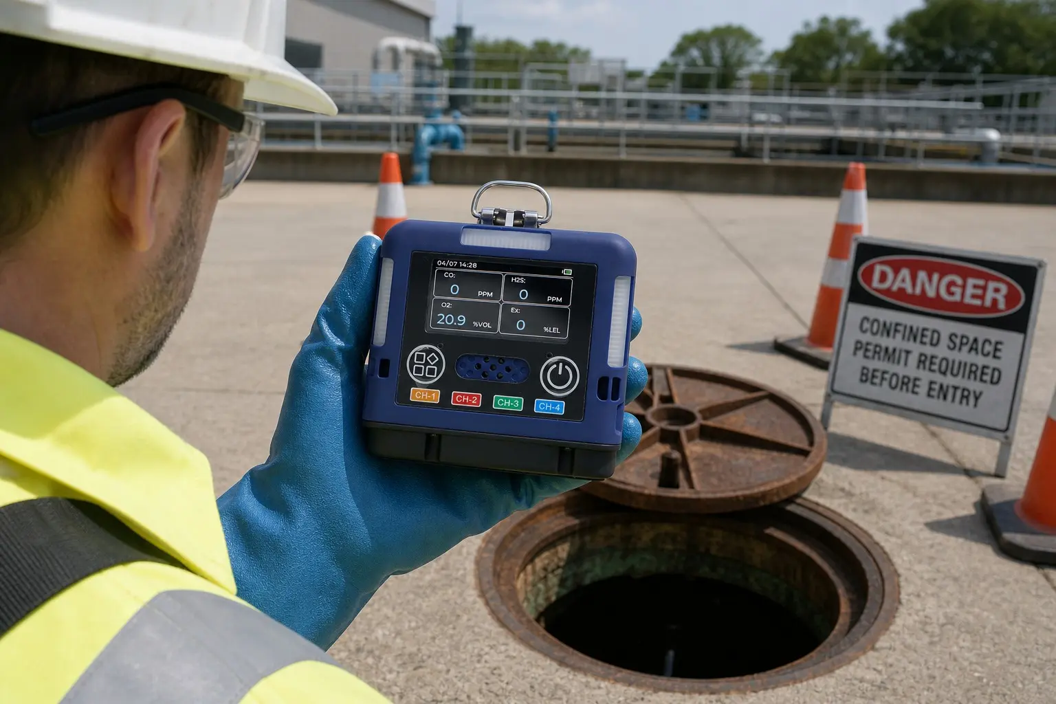 Sewer gas detection equipment for manholes lift stations and wastewater work