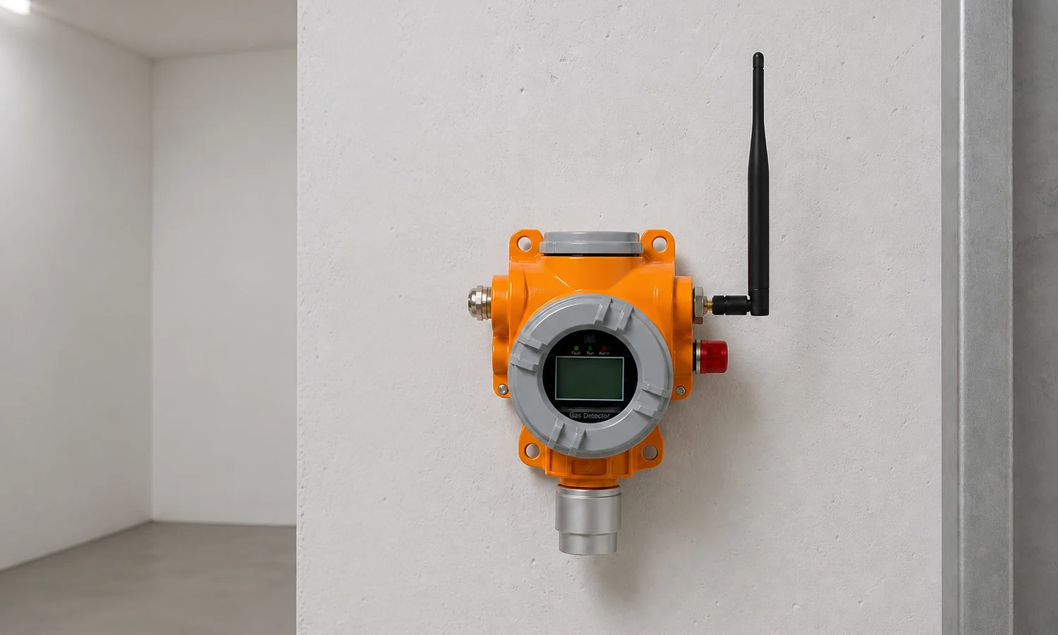 Wireless formaldehyde detector with antenna mounted in a plain room