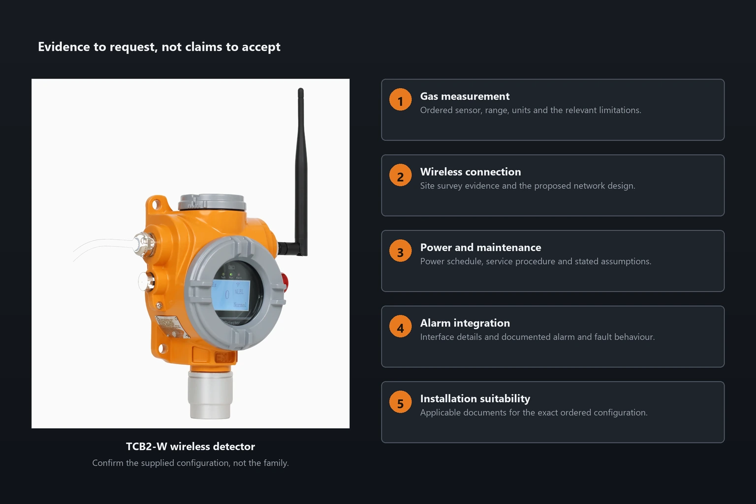Wireless gas detector specification evidence checklist for procurement