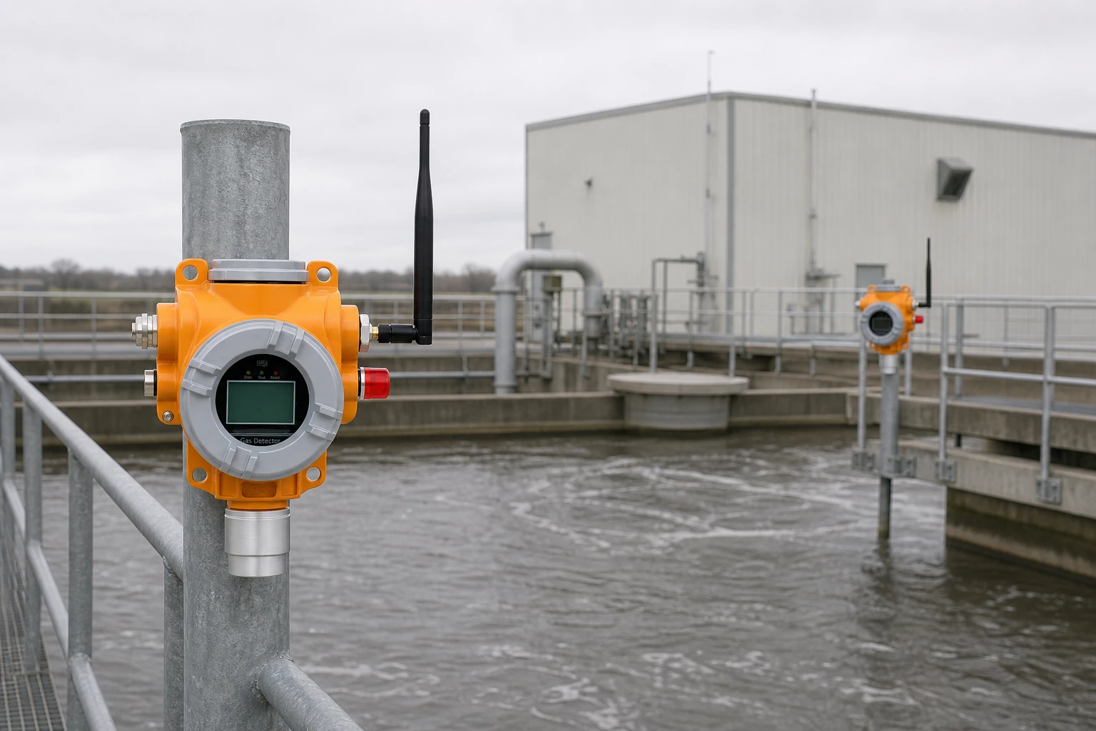 Wireless gas monitoring points at a wastewater treatment plant