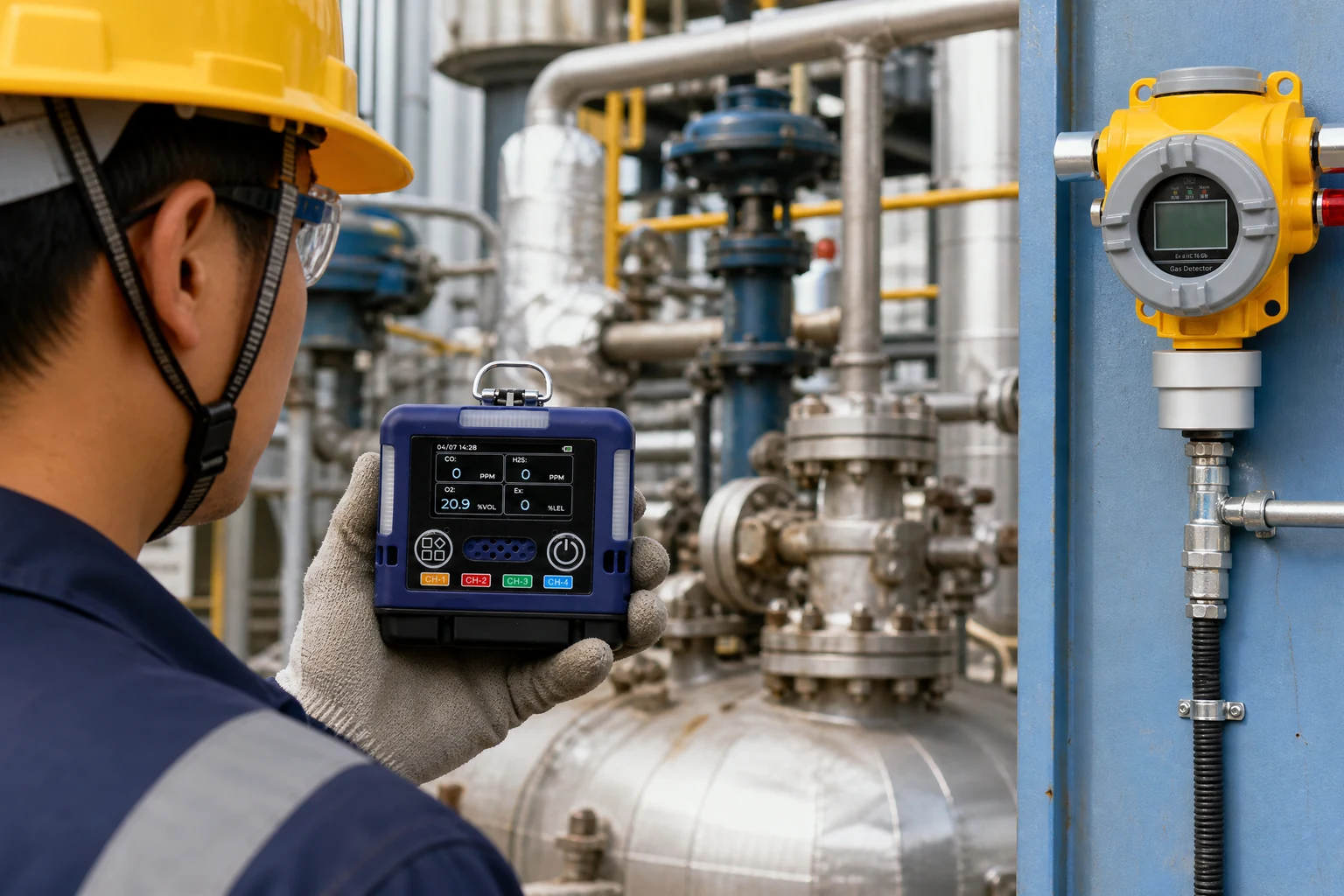 Workplace oxygen monitoring and process oxygen analysis around nitrogen blanketing
