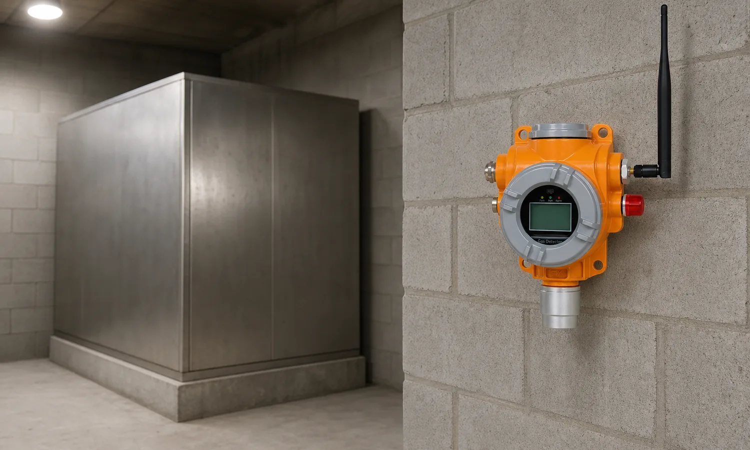 Fixed wireless nitric oxide detector on a plant room wall