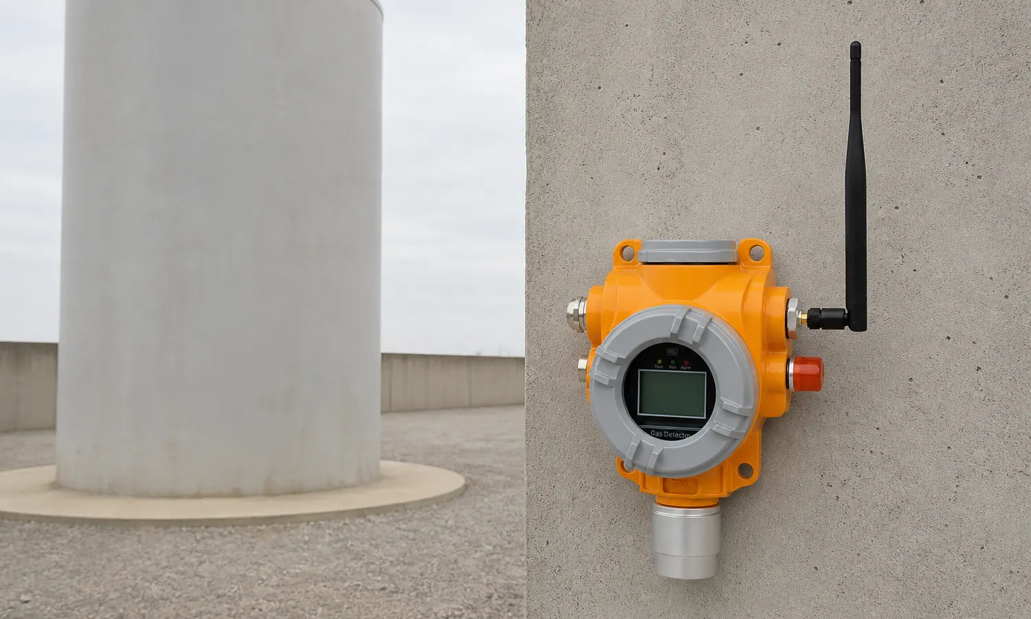 Wireless nitric oxide detector at an outdoor chemical handling area